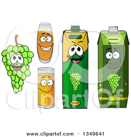 Clipart of a Happy Bunch of Green Grapes Character, Juice Glasses and Cartons 2 - Royalty Free Vector Illustration by Vector Tradition SM
