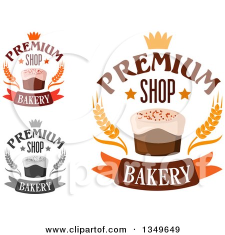 Clipart of Premium Shop Bakery Designs with Crowns, Wheat and Cakes - Royalty Free Vector Illustration by Vector Tradition SM