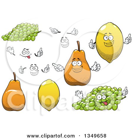 Clipart of Cartoon Faces, Hands, Green Grapes, Pears and Lemons - Royalty Free Vector Illustration by Vector Tradition SM