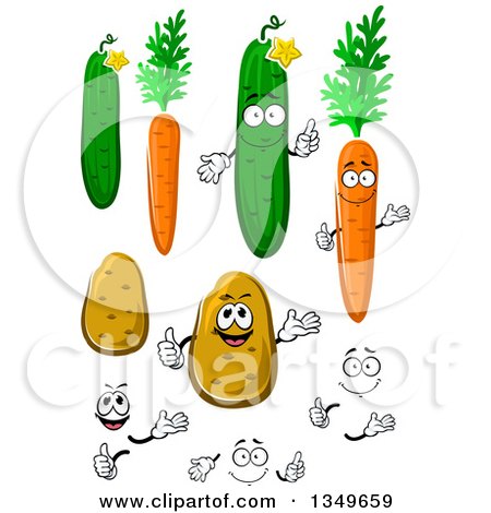 Clipart of Cartoon Faces, Hands, Cucumbers, Carrots and Potatoes - Royalty Free Vector Illustration by Vector Tradition SM