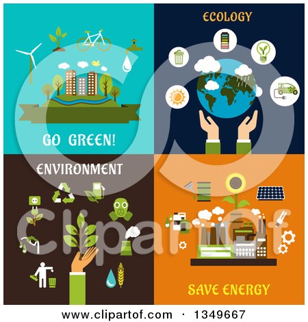Clipart of Flat Design Go Green, Ecology, Save Energy and Environment Designs - Royalty Free Vector Illustration by Vector Tradition SM