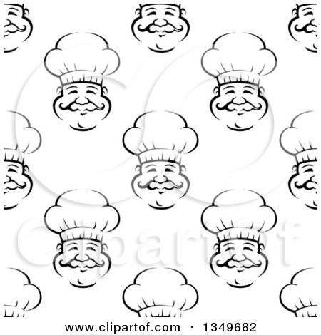 Clipart of a Seamless Background Design Pattern of Black and White Chubby Male Chef Faces - Royalty Free Vector Illustration by Vector Tradition SM