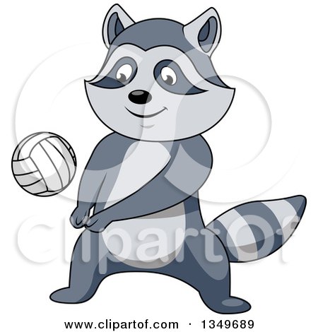 Clipart of a Cartoon Raccoon Playing Volleyball - Royalty Free Vector Illustration by Vector Tradition SM