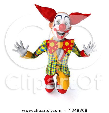 Clipart of a 3d Funky Clown Looking up and Jumping - Royalty Free Illustration by Julos