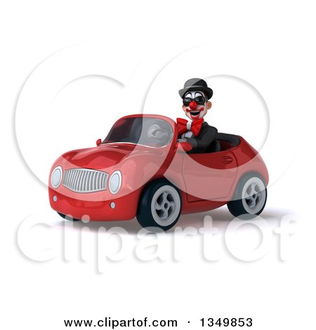 Clipart of a 3d White and Black Clown Wearing Sunglasses and Driving a Red Convertible Car to the Left - Royalty Free Illustration by Julos