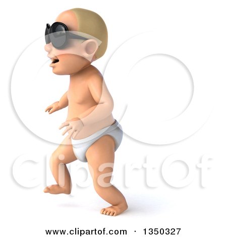 Clipart of a 3d White Baby Boy Wearing Sunglasses and Walking to the Left - Royalty Free Illustration by Julos