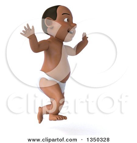 Clipart of a 3d Black Baby Boy Facing Right and Jumping - Royalty Free Illustration by Julos