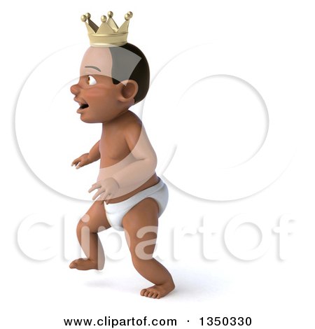 Clipart of a 3d Black Baby Boy Wearing a Crown and Walking to the Left - Royalty Free Illustration by Julos