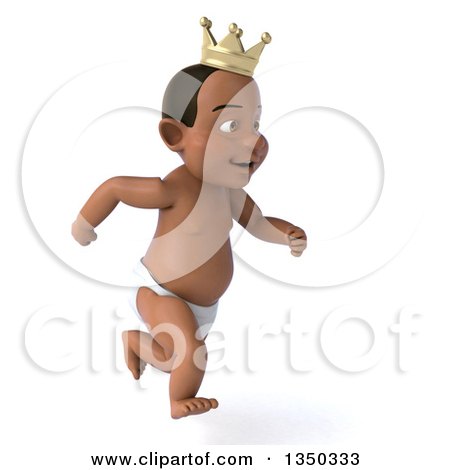 Clipart of a 3d Black Baby Boy Wearing a Crown, Sprinting to the Right - Royalty Free Illustration by Julos