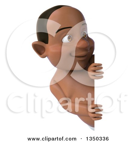 Clipart of a 3d Black Baby Boy Looking Around a Sign - Royalty Free Illustration by Julos