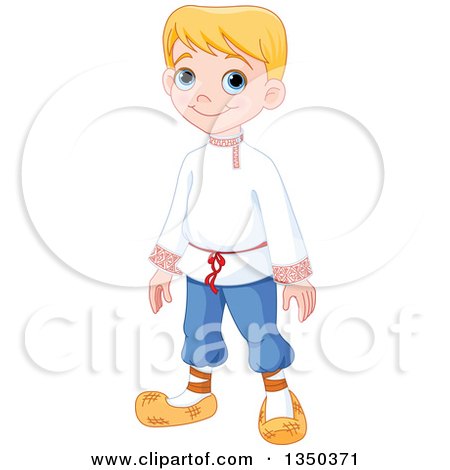 Clipart of a Cute Blond Russian Boy in Traditional Dress - Royalty Free Vector Illustration by Pushkin