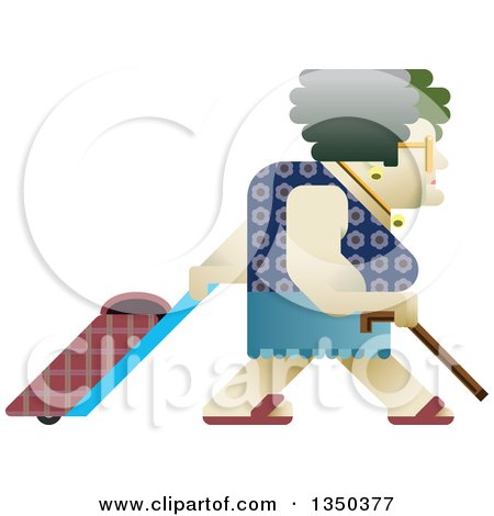 Clipart of a Senior Woman Walking with a Cane and Rolling Shopping Basket - Royalty Free Vector Illustration by Frisko