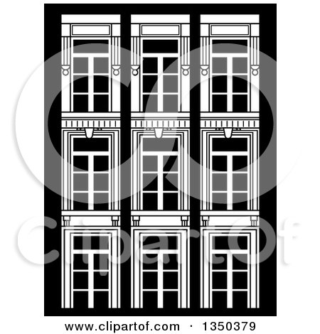 Clipart of White Vintage Window Designs over Black - Royalty Free Vector Illustration by Frisko