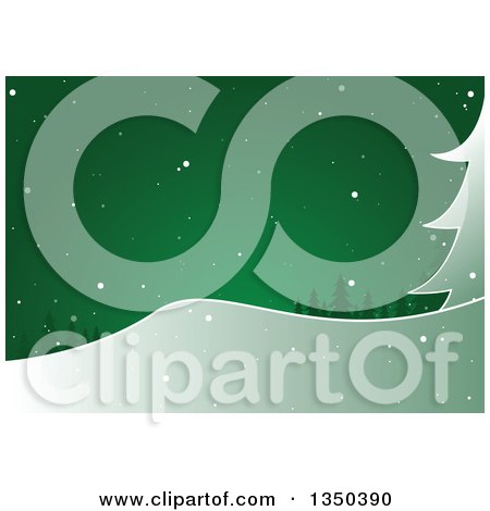 Clipart of a Green Christmas Background of Trees and Snow - Royalty Free Vector Illustration by dero