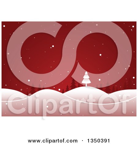 Clipart of a Red Christmas Background of Trees and Snow - Royalty Free Vector Illustration by dero