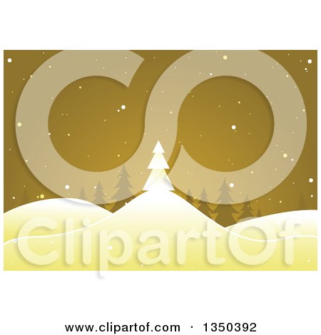 Clipart of a Yellow Christmas Background of Trees and Snow - Royalty Free Vector Illustration by dero