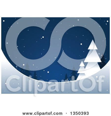 Clipart of a Blue Christmas Background of Trees and Snow - Royalty Free Vector Illustration by dero