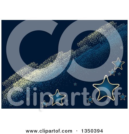 Clipart of a Dark Blue Christmas Background with Gold and Blue Stars and Diagonal Paint Strokes - Royalty Free Vector Illustration by dero