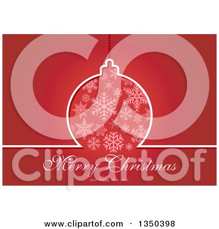 Clipart of a Merry Christmas and Happy New Year Greeting with a Snoflake Bauble over Red - Royalty Free Vector Illustration by dero