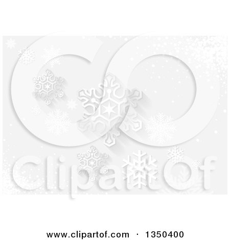 Clipart of a Christmas Background of Snowflakes and Shadows over Gray - Royalty Free Vector Illustration by dero