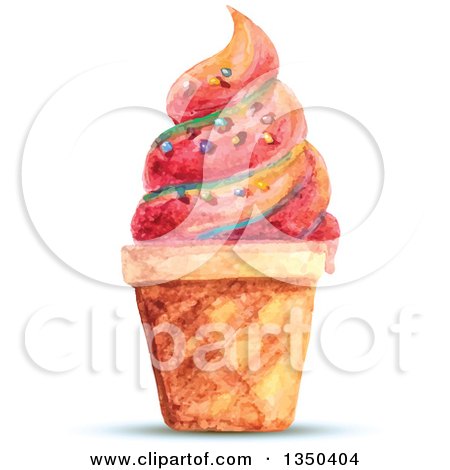 Clipart of a Watercolor Paint Styled Dripping Swirl Ice Cream Cone - Royalty Free Vector Illustration by Qiun