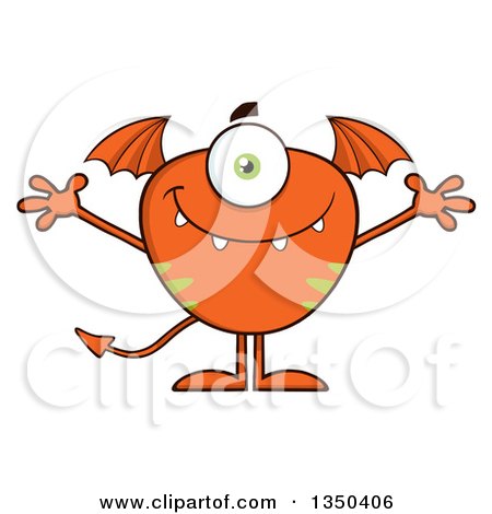 Clipart of a Bat Winged, Fork Tailed Orange Monster with Open Arms - Royalty Free Vector Illustration by Hit Toon