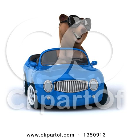 Clipart of a 3d Brown Bear Wearing Sunglasses and Driving a Blue Convertible Car - Royalty Free Illustration by Julos