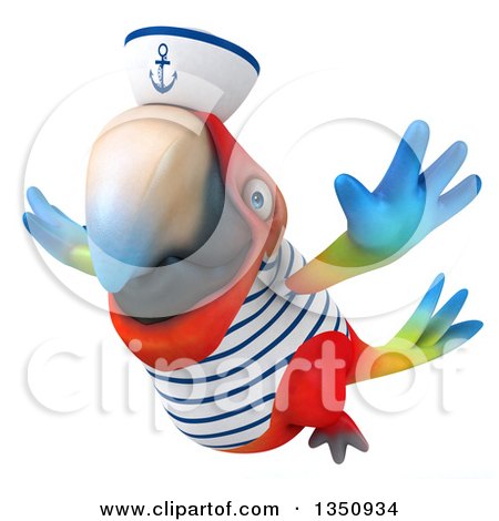 Clipart of a 3d Scarlet Macaw Parrot Sailor Flying - Royalty Free Illustration by Julos