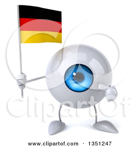Clipart of a 3d Blue Eyeball Character Holding and Pointing to a German Flag - Royalty Free Illustration by Julos