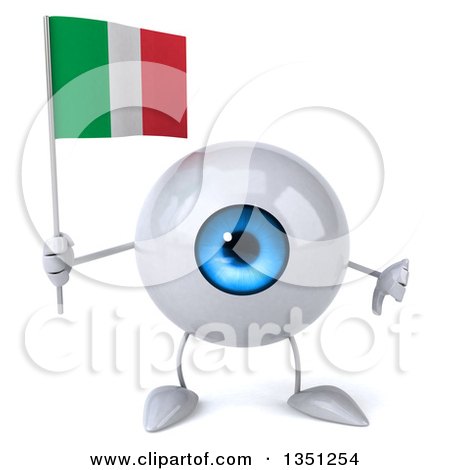 Clipart of a 3d Blue Eyeball Character Holding an Italian Flag and Giving a Thumb down - Royalty Free Illustration by Julos