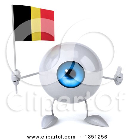 Clipart of a 3d Blue Eyeball Character Holding a Belgian Flag and Giving a Thumb up - Royalty Free Illustration by Julos