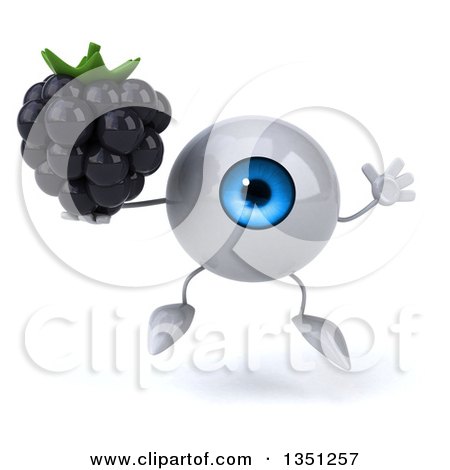 Clipart of a 3d Blue Eyeball Character Holding a Blackberry and Jumping - Royalty Free Illustration by Julos