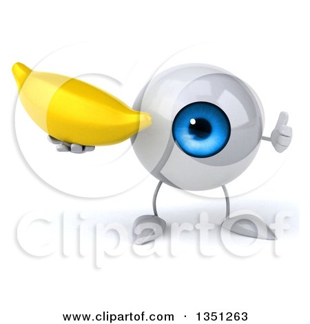 Clipart of a 3d Blue Eyeball Character Holding a Banana and Giving a Thumb up - Royalty Free Illustration by Julos