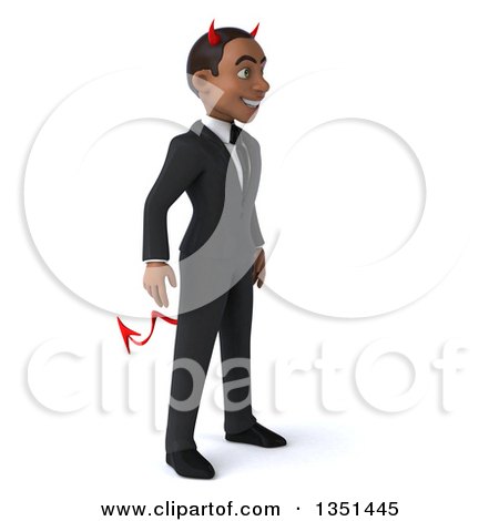 Clipart of a 3d Young Black Devil Businessman Facing Right - Royalty Free Illustration by Julos