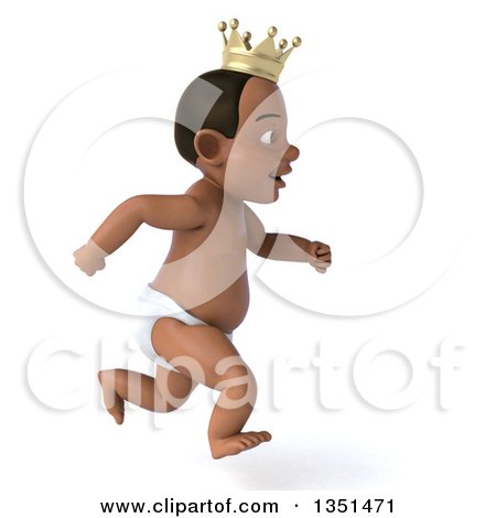Clipart of a 3d Black Baby Boy Wearing a Crown and Sprinting to the Right - Royalty Free Illustration by Julos