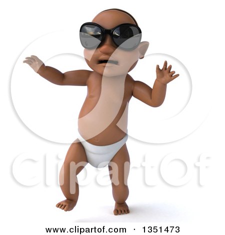 Clipart of a 3d Black Baby Boy Wearing Sunglasses and Walking - Royalty Free Illustration by Julos