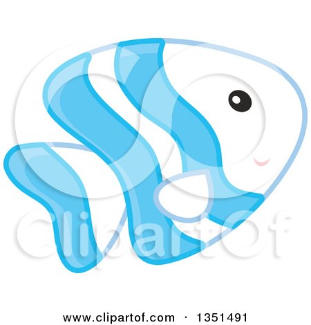 Clipart of a Cute Blue and White Striped Marine Fish - Royalty Free Vector Illustration by Alex Bannykh