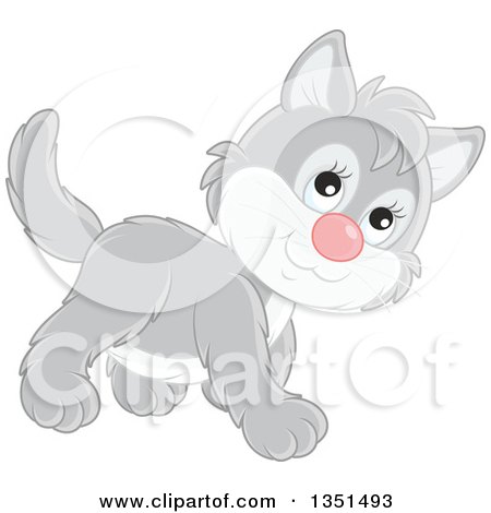 Clipart of a Cute Gray and White Kitten Walking - Royalty Free Vector Illustration by Alex Bannykh