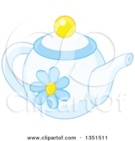 Clipart of a Pastel Blue Floral Tea Pot - Royalty Free Vector Illustration by Alex Bannykh