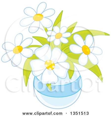 Clipart of a Vase of Pretty White Daisy Flowers - Royalty Free Vector Illustration by Alex Bannykh