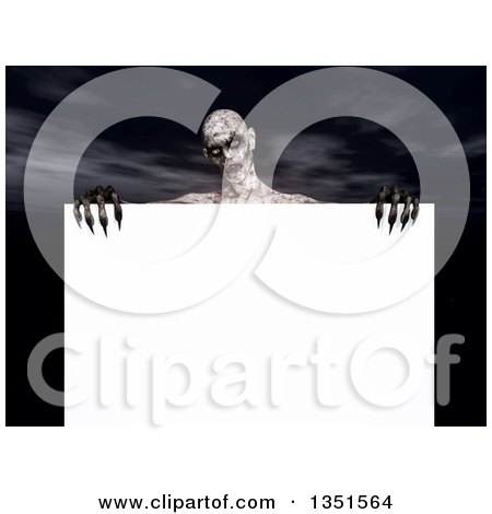 Clipart of a 3d Demon or Zombie Holding a Blank Sign - Royalty Free Illustration by KJ Pargeter