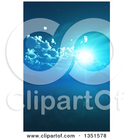 Clipart of a Full Moon Shining in a Blue Night Sky or Sun over a Still Bay - Royalty Free Illustration by KJ Pargeter