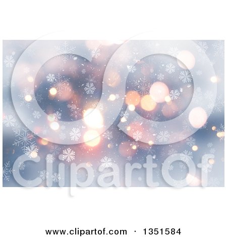 Clipart of a Christmas Winter Background of Snowflakes and Bokeh Flares - Royalty Free Illustration by KJ Pargeter