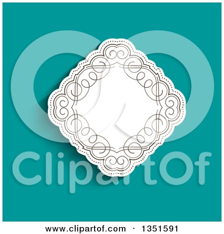 Clipart of a White Diamond With Retro Swirls Over Turquoise - Royalty Free Vector Illustration by KJ Pargeter