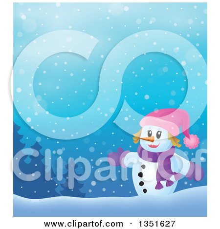 Clipart of a Cartoon Christmas Snow Woman Welcoming in the Snow - Royalty Free Vector Illustration by visekart