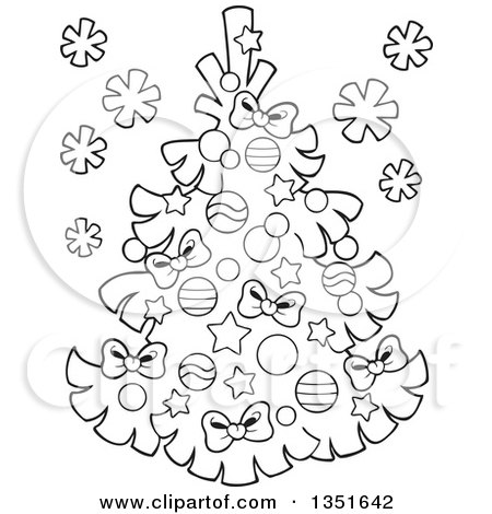 Clipart of a Cartoon Black and White Christmas Tree - Royalty Free Vector Illustration by visekart