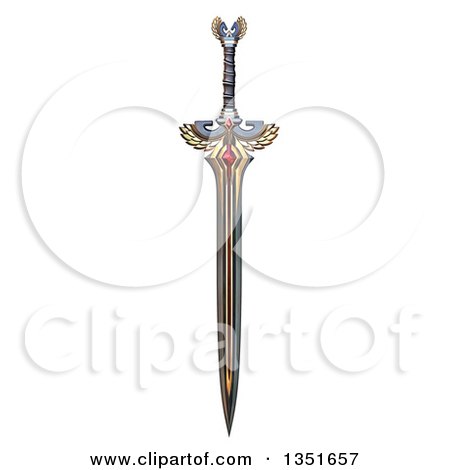 Clipart of a 3d Winged Sword - Royalty Free Illustration by Tonis Pan