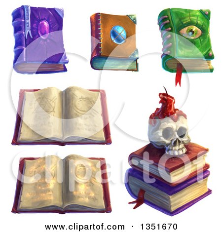 Clipart of Magic Spell Books and a Skull - Royalty Free Illustration by Tonis Pan