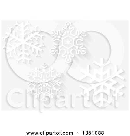 Clipart of a Christmas Background of White Snowflakes with Shadows on Gray - Royalty Free Vector Illustration by dero