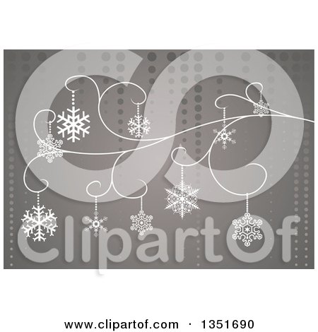 Clipart of a Christmas Background of Snowflakes on a Swirl over Gray and Dots - Royalty Free Vector Illustration by dero